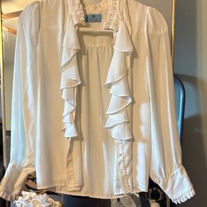 CeCe White Ruffle Front Blouse